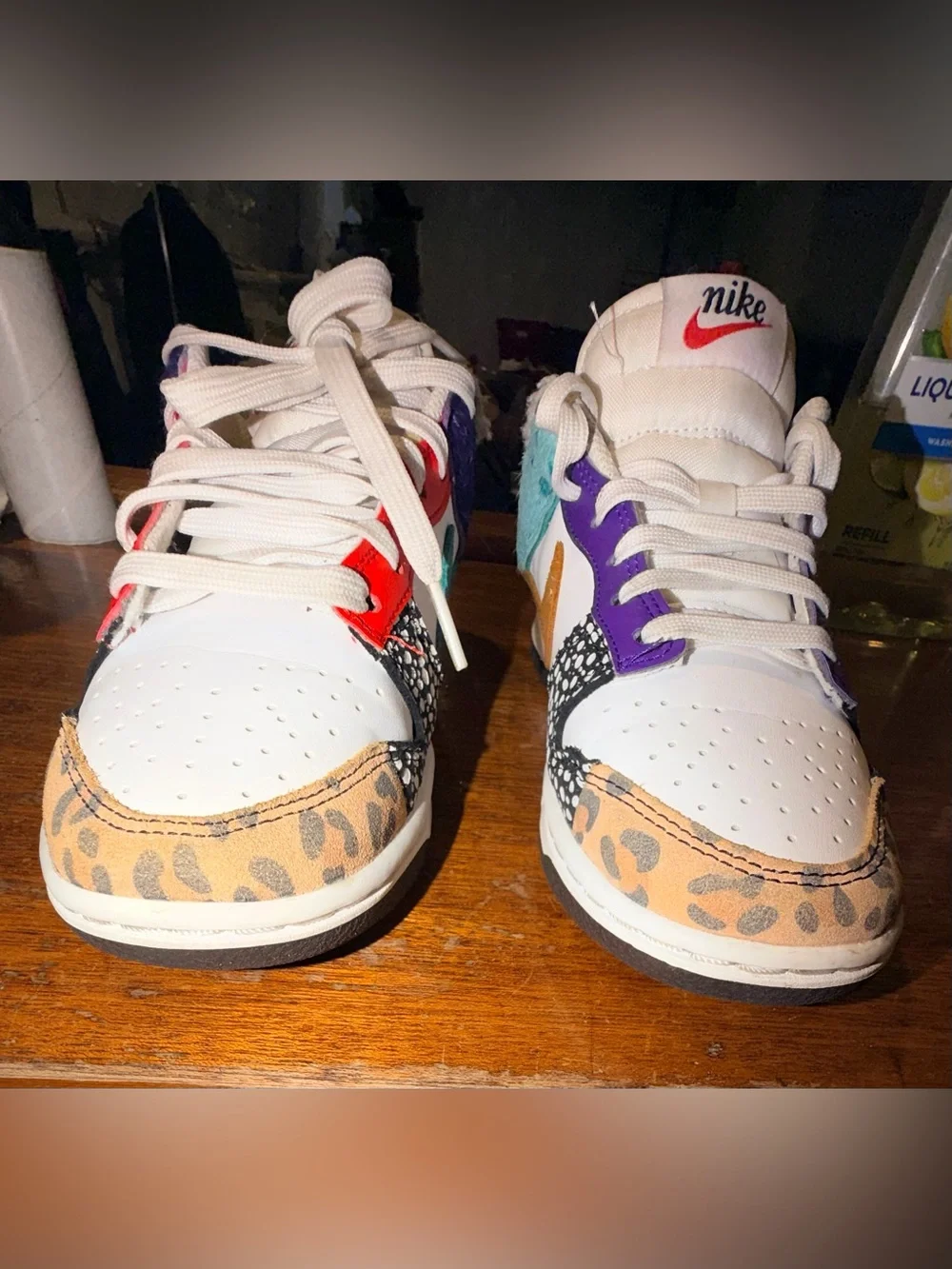 Sz 5.5 Nike Dunk Low GS White Multicolor Animal Print Leather DN3866-100 W
